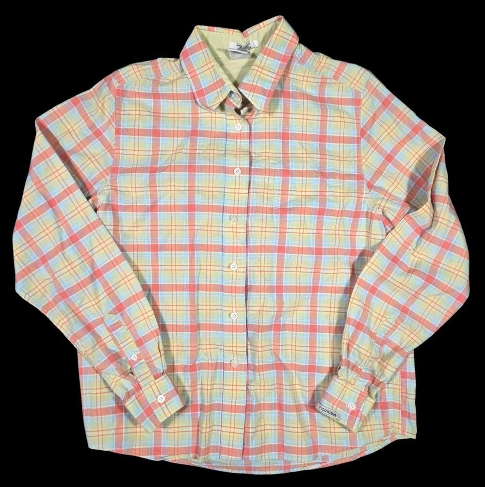 Vtg Rockies Western Plaid Button-Up Shirt Womens Large Casual Colorful Cowgirl